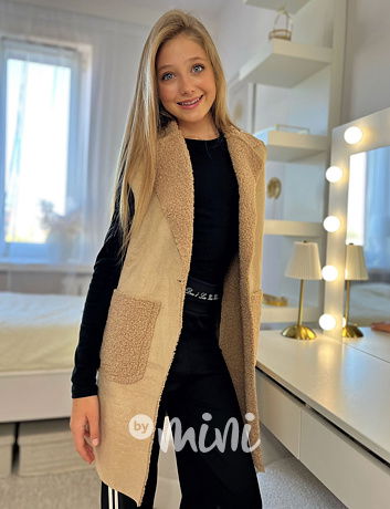 Beránková long vesta béžová