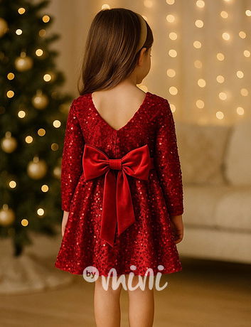 Glamour soft velur šaty s flitry a mašlí RED