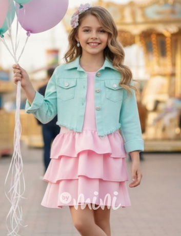 Mintová crop denim bunda