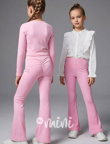 Stretch žebrované zvonáče s řasením vzadu PINK