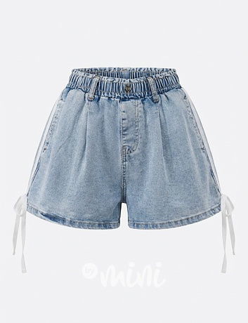 Stretch denim kraťasy s mašličkami