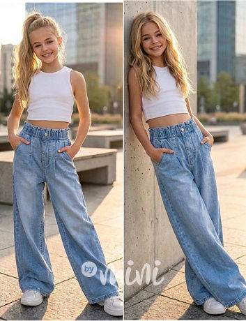 Volné široké denim rifle s mašličkami