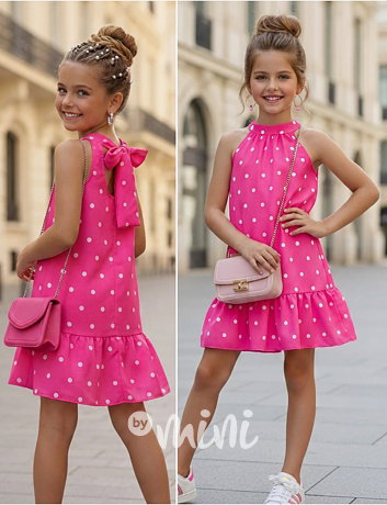Mini chic šaty s puntíky fuchsie