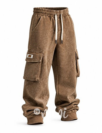 Soft denim baggy kapsáče beige acid wash