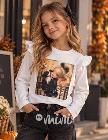 PREMIUM blůzka Puppy s kamínky white
