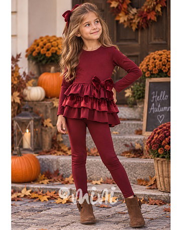 Velvet bow set bordo