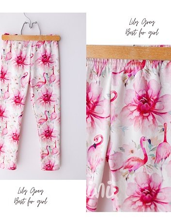 Lily Grey soft cotton legíny flamingo