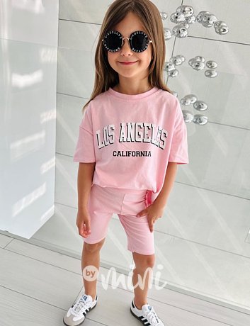 Los Angeles oversize triko + šortky pink