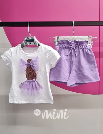 Šortky + triko s mašlí lila
