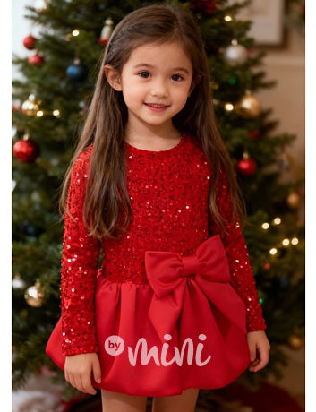 Slavnostní šaty s flitry a mašlí červené