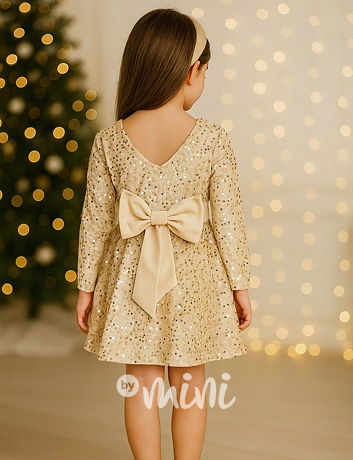 Glamour soft velur šaty s flitry a mašlí GOLD