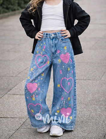 PREMIUM široké jeansy HEART blue