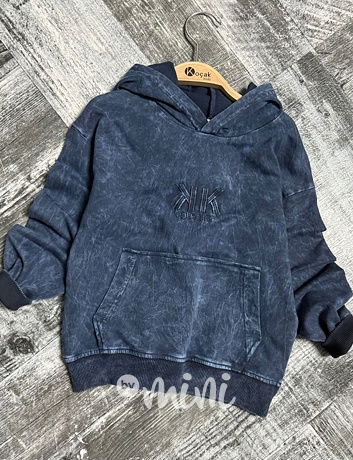 Acid wash denim mikina blue