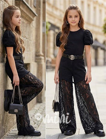 Glam lace džíny černé + pásek