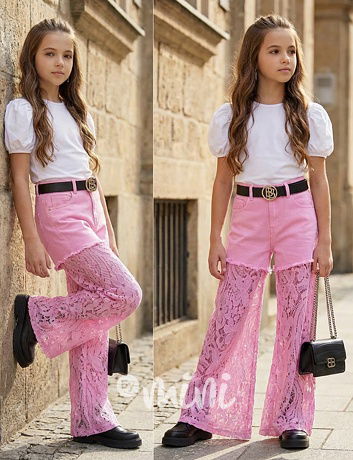Glam lace džíny růžové + pásek