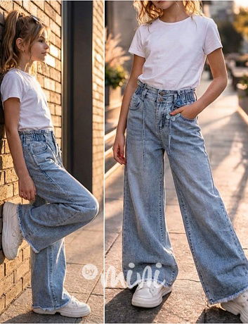 Volné široké denim rifle s páskem