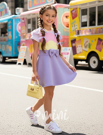 Letní pastel šaty s mašličkou lila