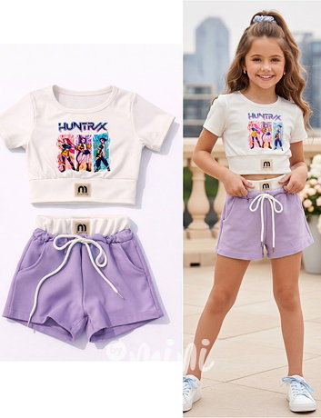 Huntrix letní crop set white/lila