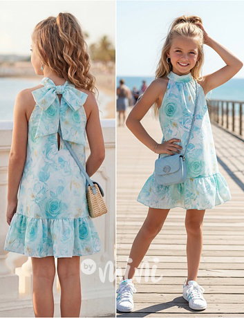 Mini chic šaty Roses tyrkys