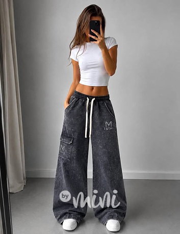 Mia street cargo kalhoty acid wash antracit