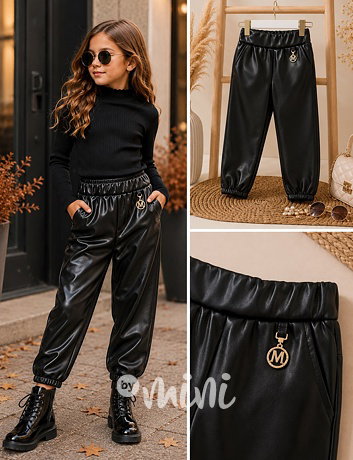 Zateplené eco leather kalhoty černé