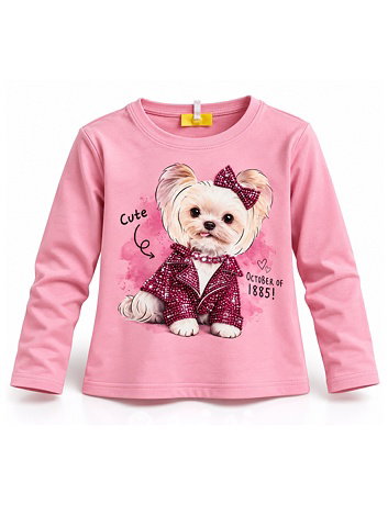 Podzimní triko s dlouhým rukávem CUTE s kamínky pink