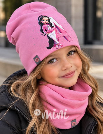 Pink Academy čepice + nákrčník s kamínky