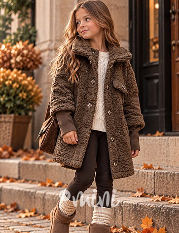 Beránkový fashion kabátek chocolate