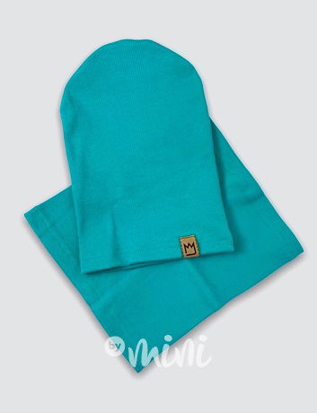 Tmavý tyrkys žebrovaná houmles čepka s nákrčníkem