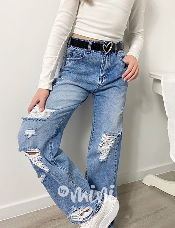 Fashion ripped jeans švédy s páskem
