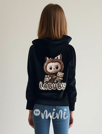 Labubu soft velur mikina leopard černá