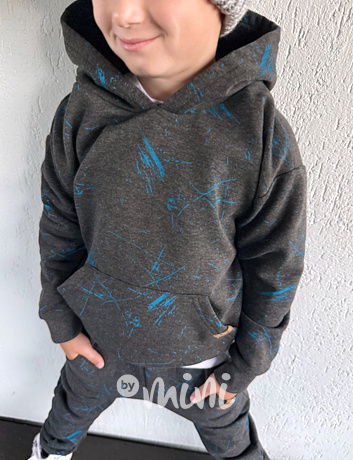 Zateplené šedá mikina blue splash