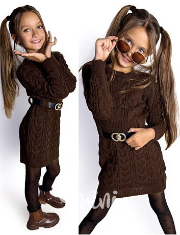 Svetrové šaty s páskem chocolate