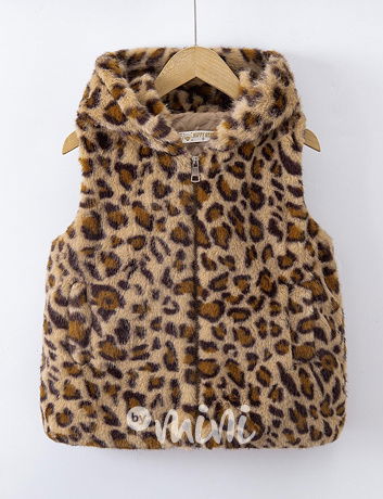 Leopard chlupatá hoodie vesta