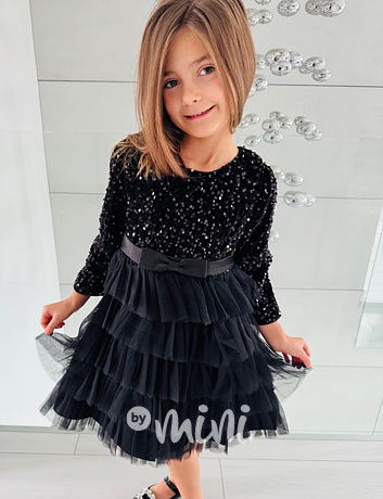 PREMIUM černé flitr šaty s tylem