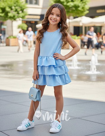 Šaty s vrstvenou sukní baby blue