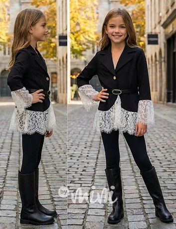 Černé sako s krajkou a páskem