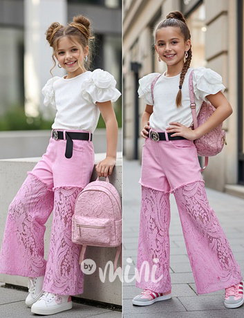 Glam lace džíny růžové + pásek