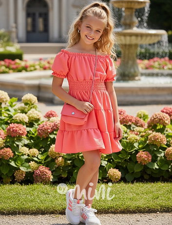 Letní vzdušné šaty s kabelkou coral