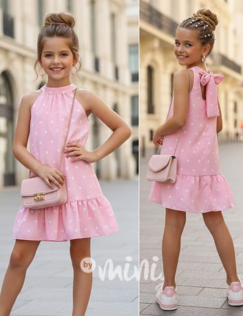 Mini chic šaty s puntíky růžové