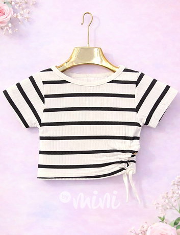 Pruhované crop triko na stahování white/black