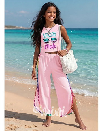 Vacay mode pompon letní beach set růžový