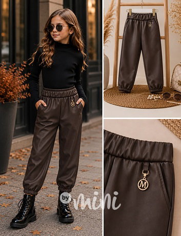 Zateplené eco leather kalhoty hnědé