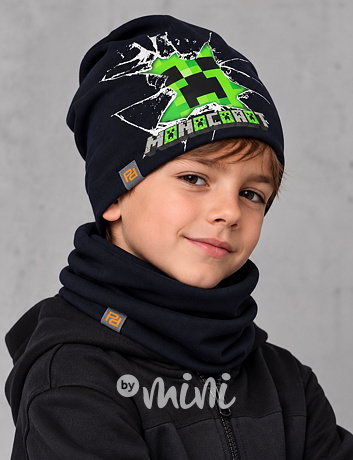 Čepice s nákrčníkem Minecraft tmavě modrá