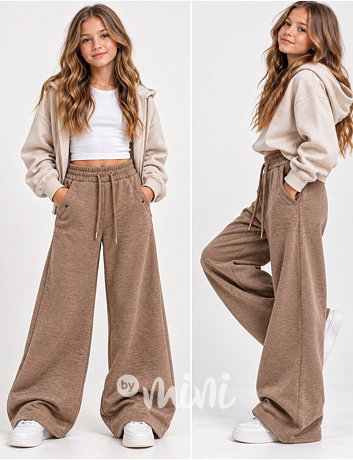Podzimní teplé široké kalhoty beige melange Palazzo