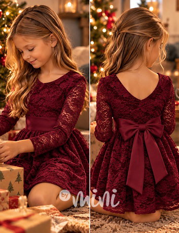 Sváteční šaty Velvet bow bordo