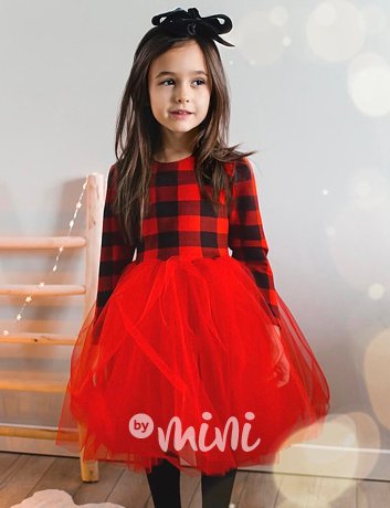 Princess karo šaty s červenou maxi sukní
