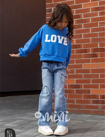 All for kids denim blue švédy heart