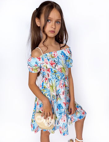 Květované šaty s bunny kabelkou blue