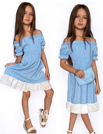Soft denim šaty s kabelkou